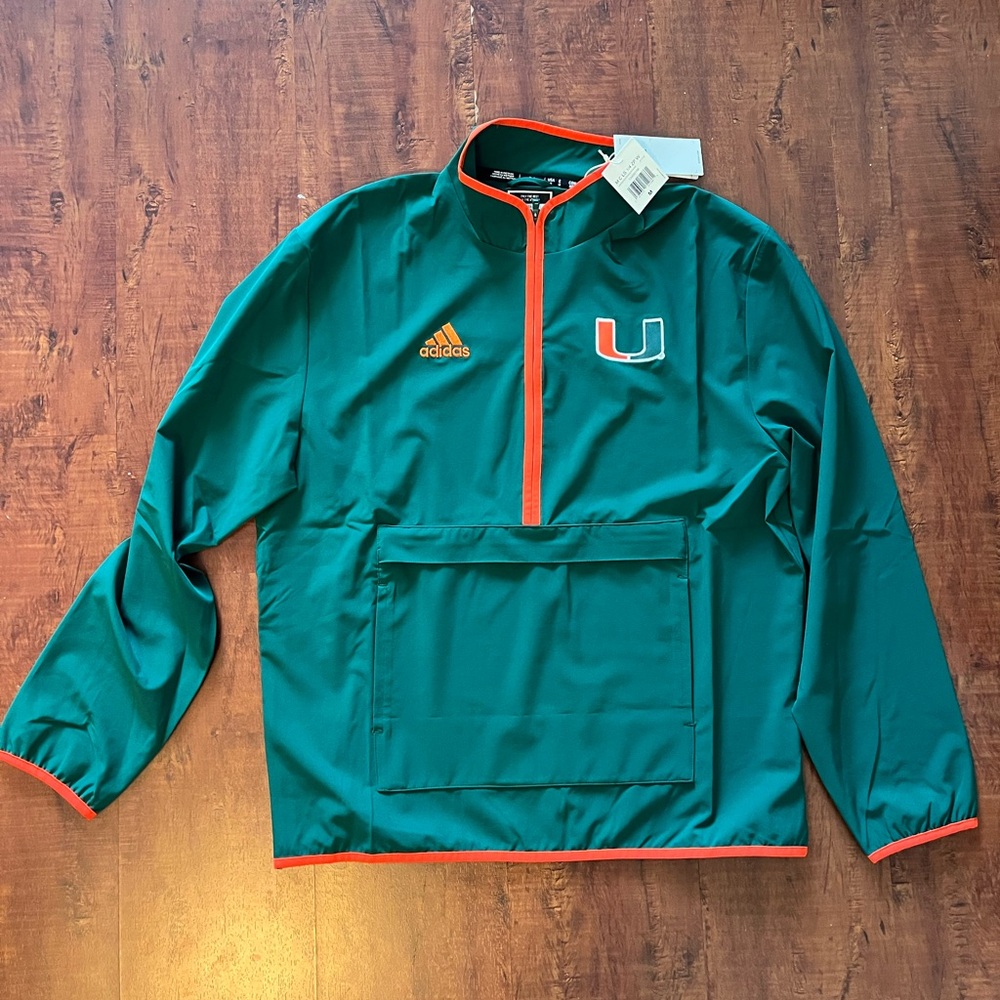 Adidas x University of Miami Long-sleeve Quarter-zip Windbreaker.